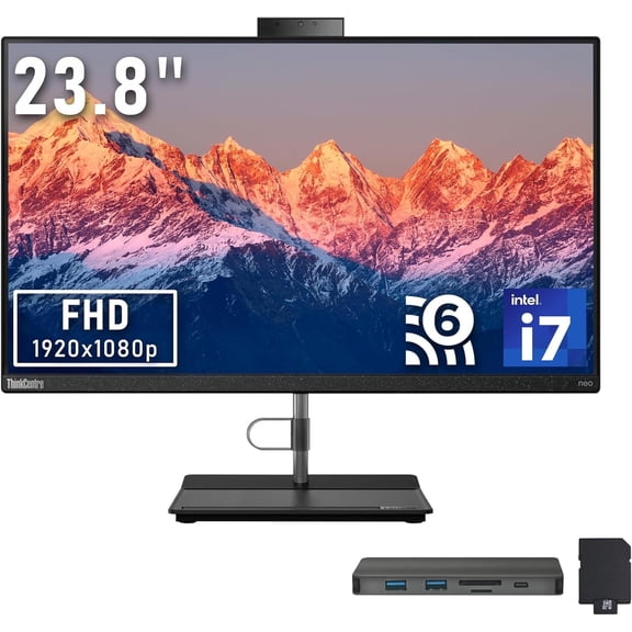 Lenovo ThinkCentre Neo 30A Gen 4 All-in-One Desktop, 23.8" FHD Display, Intel i7-13620H, 16GB DDR4 RAM, 1.28TB Storage (1TB SSD+288GB Docking Station Set), Win 11, Black