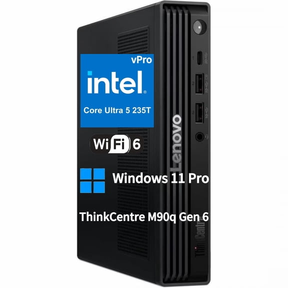 Lenovo ThinkCentre Tiny Desktop M90q Gen 6, Intel Core Ultra 5 235T vPro,16 GB DDR5 + 256 GB SSD,Integrated Graphics,Windows 11 Pro, Wi-Fi 6