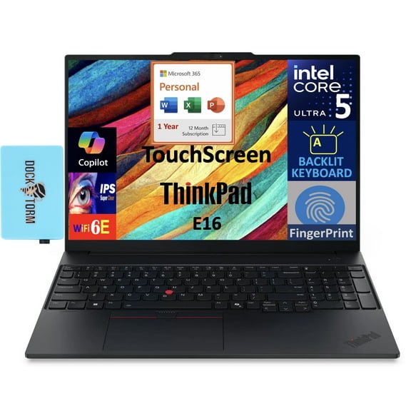Lenovo ThinkPad E16 Gen 3 Business Laptop 16.0in Touchscreen WUXGA IPS 300 nits (Intel Ultra 5-225U 6-Core 2.00GHz, 64GB DDR5, 512GB PCIe SSD, Backlit KB, FP, Win11P) w/Microsoft 365 Personal, DKZ Hub