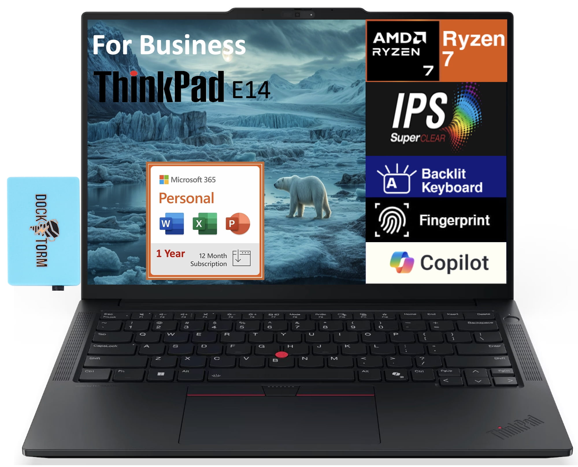 Lenovo ThinkPad E14 Business Laptop 14.0in WUXGA (AMD Ryzen 7 250, 16GB DDR5, 1TB PCIe SSD, AMD Radeon 780M, Win 11 Pro) w/Microsoft 365 Personal , DKZ USB Port Expander