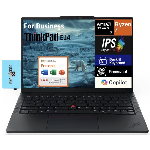 Lenovo ThinkPad E14 Business Laptop 14.0in WUXGA (AMD Ryzen 7 250, 16GB DDR5, 2TB PCIe SSD, AMD Radeon 780M, Win 11 Pro) w/Microsoft 365 Personal , DKZ USB Port Expander