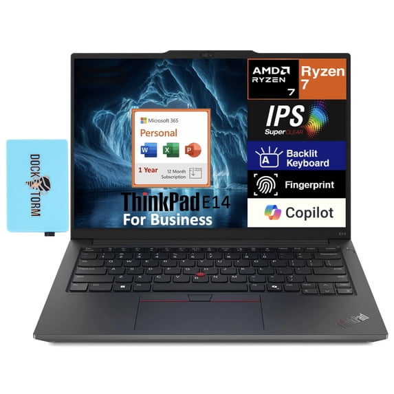 Lenovo ThinkPad E14 Business Laptop 14.0in WUXGA (AMD Ryzen 7 7735U, 16GB DDR5, 8TB PCIe SSD, AMD Radeon 680M, Win 11 Pro) w/Microsoft 365 Personal , DKZ USB Port Expander