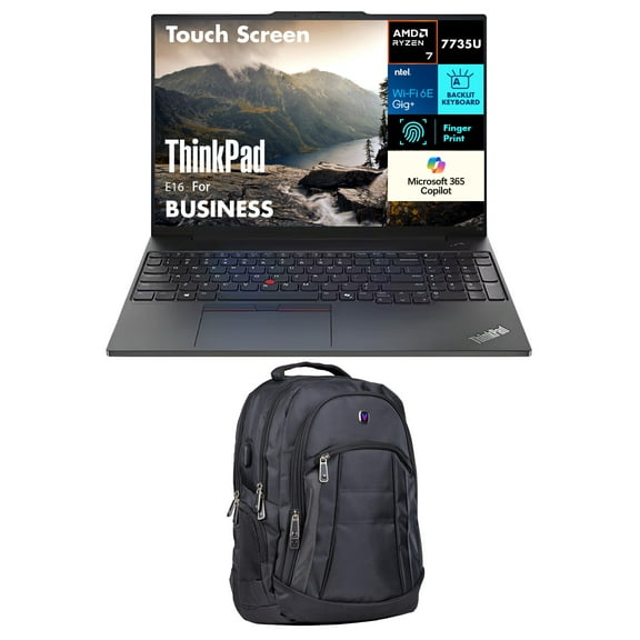 Lenovo ThinkPad E16 Business Laptop 16.0in Touchscreen WUXGA Display (AMD Ryzen 7 7735U, 32GB DDR5, 4TB PCIe SSD, AMD Radeon, Backlit KB, Fingerprint, Thunderbolt 4, Win 11 Pro) w/Premium Backpack