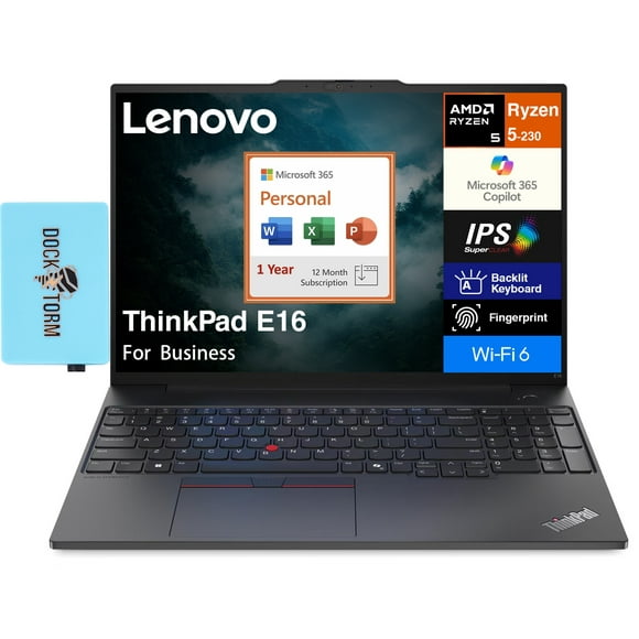 Lenovo ThinkPad E16 Business Laptop 16.0in WUXGA (AMD Ryzen 5 230, 8GB DDR5, 512GB M.2 PCIe SSD, AMD Radeon, Win 11 Pro) w/Microsoft 365 Personal , DKZ USB Port Expander