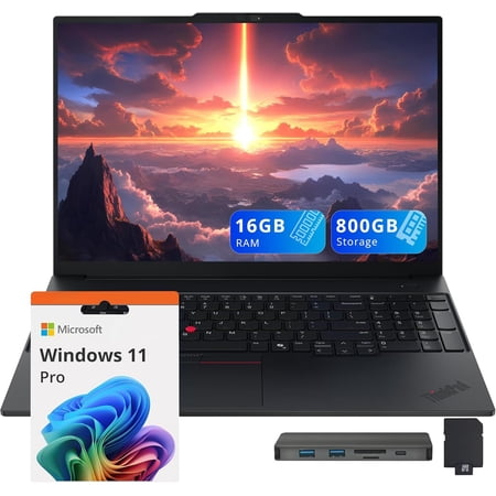 Lenovo ThinkPad E16 G3 16" WUXGA Laptop, Intel Core 7 240H, 16GB DDR5, 800GB Storage (512GB SSD+288GB Docking Station Set), Intel Graphics, Backlit Keyboard, Copilot, Wi-Fi 6E, Windows 11 Pro, Black