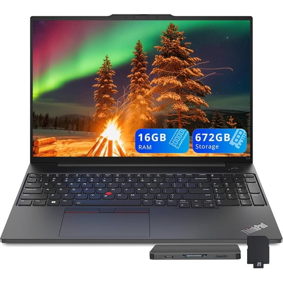 Lenovo ThinkPad E16 Gen 1 16" WUXGA Business Laptop, Intel i5-1335U, 16GB DDR4 RAM, 672GB Storage (512GB SSD+160GB Docking Station Set), Backlit Keyboard, Fingerprint Reader, Win 11, Black