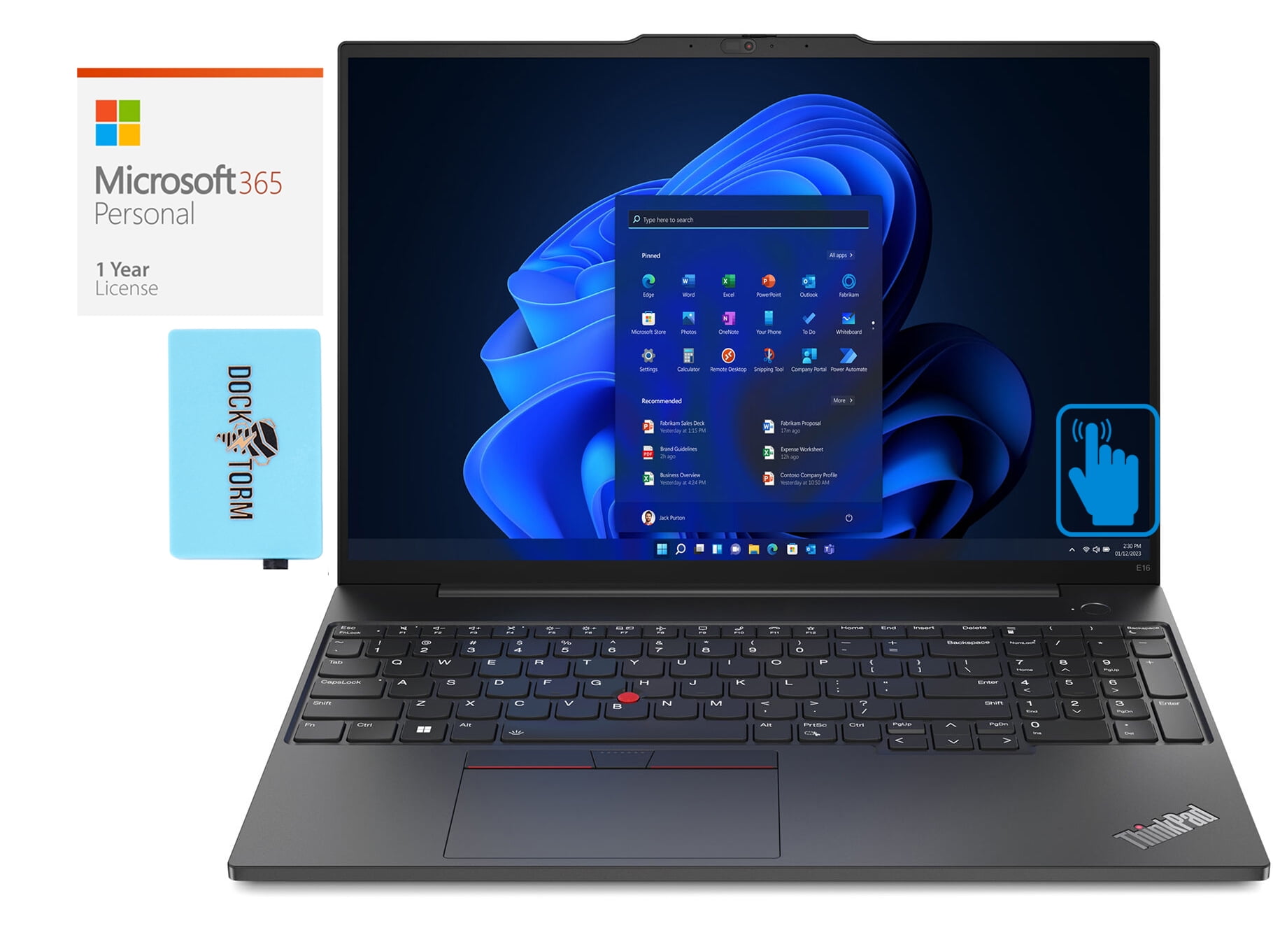 Lenovo ThinkPad E16 Gen 1 Home/Business Laptop (AMD Ryzen 7 7730U 8-Core, 16.0in 60 Hz Touch Wide UXGA (1920x1200), AMD Radeon, Win 10 Pro) with Microsoft 365 Personal , Dockztorm Hub