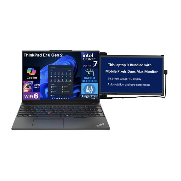 Lenovo ThinkPad E16 Gen 2 Business Laptop 16.0in WUXGA (Intel Ultra 7 155U, 32GB DDR5, 256GB M.2 PCIe SSD, Intel Graphics, Win 11 Pro) w/Duex Max DS Monitor