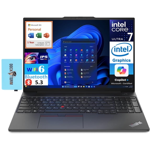 Lenovo ThinkPad E16 Gen 2 Business Laptop 16.0in WUXGA (Intel Ultra 7 155U, 32GB DDR5, 1TB PCIe SSD, Intel Graphics, Win 11 Pro) w/Microsoft 365 Personal , DKZ USB Port Expander