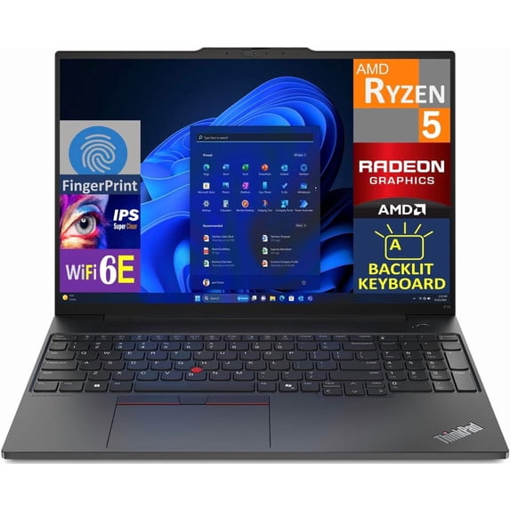Lenovo ThinkPad E16 Gen 2 Business Laptop ,16" WUXGA, AMD Ryzen 5 7535U (> Intel i7-1255U), 32GB DDR5 RAM, 2TB SSD, Fingerprint, Backlit, Webcam, Ethernet, Win 11 Pro, Black