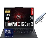 Lenovo ThinkPad E16 Gen 3 16" WUXGA Business Laptop, Windows 11 Pro 16GB RAM DDR5 512GB PCIe SSD, Intel Core Ultra 5 225U Processor, Fingerprint Reader, Backlit KB, RJ-45, PLUSERA 8-in-1 Hub, Black
