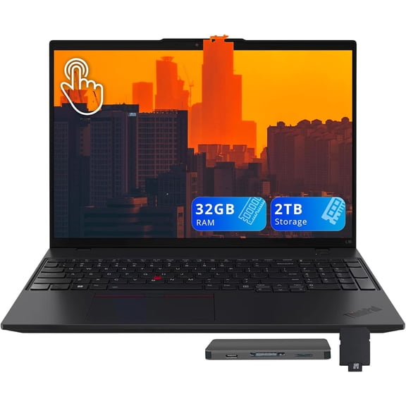 Lenovo ThinkPad L16 G2 16" WUXGA Touchscreen Laptop, Intel Ultra 5 225U, 32GB DDR5 RAM, 2TB Storage(1TB SSD+1TB Docking Station), Backlit Keyboard, Numeric Pad, Fingerprint, Win 11, Black