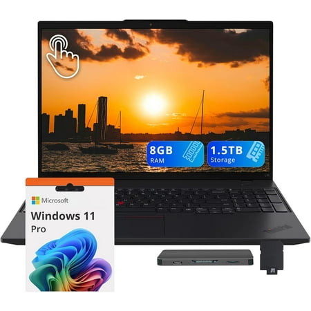 Lenovo ThinkPad L16 G2 16" WUXGA Touchscreen Laptop, Intel Ultra 5 225U, 8GB DDR5 RAM, 1.5TB Storage(512GB SSD+1TB Docking Station), Backlit Keyboard, Numeric Pad, Fingerprint, Win 11 Pro, Black