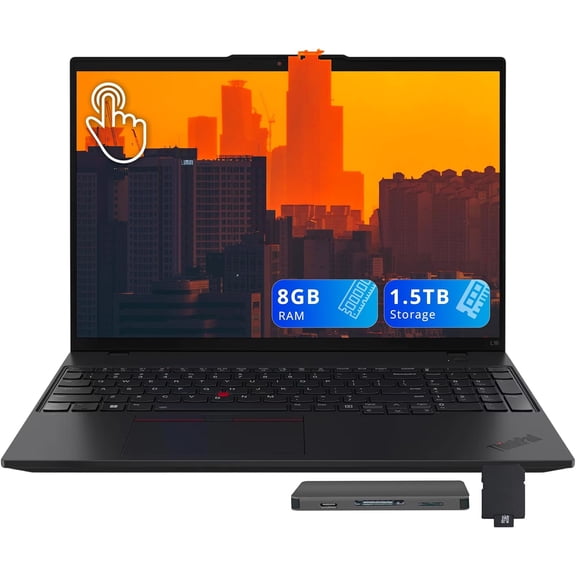 Lenovo ThinkPad L16 G2 16" WUXGA Touchscreen Laptop, Intel Ultra 5 225U, 8GB DDR5 RAM, 1.5TB Storage(512GB SSD+1TB Docking Station), Backlit Keyboard, Numeric Pad, Fingerprint, Win 11, Black