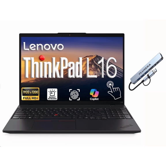 Lenovo ThinkPad L16 G2 Business AI Laptop, 16" FHD+ Touchscreen Display, Windows 11 Pro 16GB DDR5 RAM 512GB SSD, Intel 12-Core Ultra 7 255U Processor, FR, Backlit KB, RJ-45, PLUSERA 8-In-1 Hub, Black
