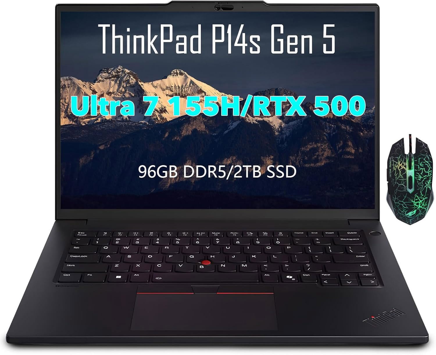 Lenovo ThinkPad P14s Gen 5 Laptop, Intel Ultra 7 155H(16 core), 14.5" 120Hz 3K Mobile Workstation Laptop, 96GB DDR5(2 x 48 GB), 2TB SSD, NVIDIA RTX 500(4GB GDDR6), Win11 Pro