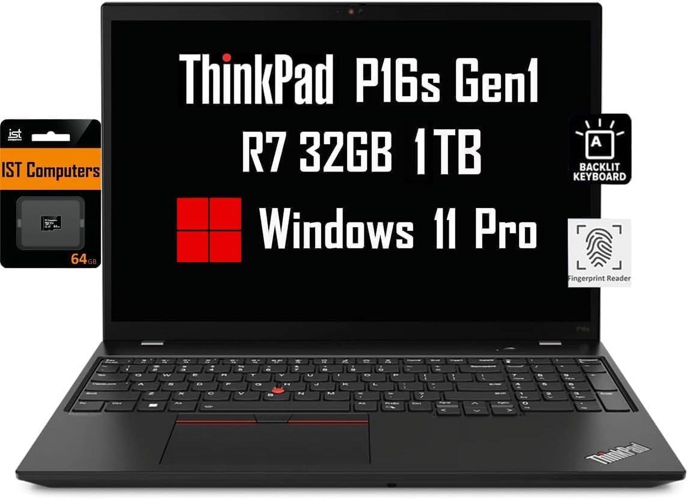 Lenovo ThinkPad P16s 16" WUXGA (AMD Ryzen 7 PRO 6850U, 32GB RAM, 1TB SSD, Radeon 680M Graphics) Workstation Business Laptop, Backlit, Fingerprint, Webcam, IST SD Card, 3-Yr WRT, Win 11 Pro, Black