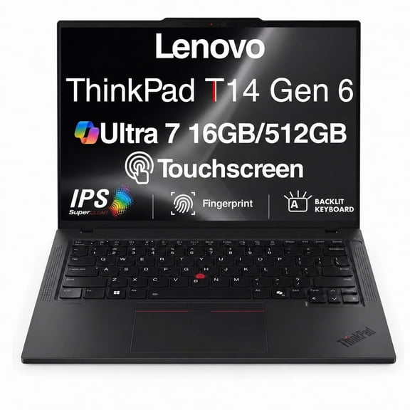 Lenovo ThinkPad T14 14" FHD Touchscreen Slim Laptop, Ultra 7-255U, 16GB, 512GB SSD, Black