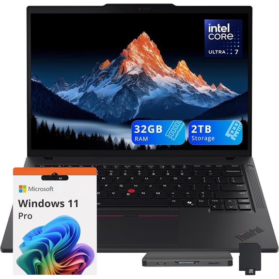 Lenovo ThinkPad T14 G5 14" WUXGA Laptop, Intel Ultra 7 165U, 32GB DDR5 RAM, 2TB Storage(1TB SSD+1TB Docking Station Set), Intel Graphics, Backlit Keyboard, Fingerprint, Wi-Fi 6E, Win 11 Pro, Black
