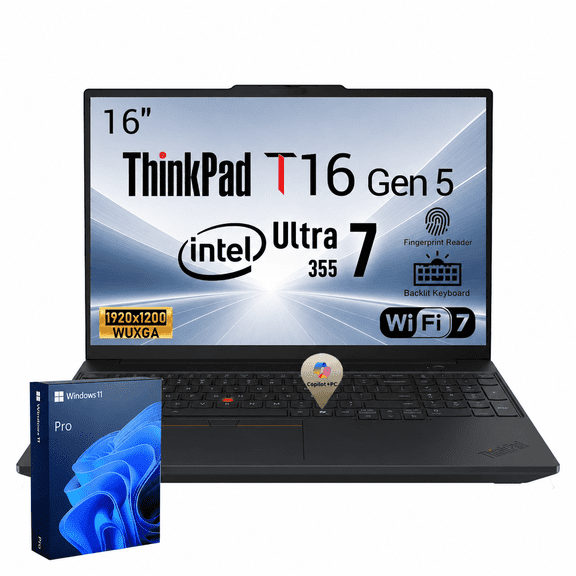 Lenovo ThinkPad T16 16" FHD+ Business Laptop, Intel Core Ultra 7 355, 16GB RAM, 256GB SSD, Windows 11 Pro