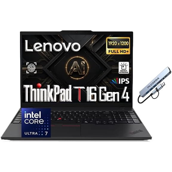 Lenovo ThinkPad T16 Gen 4 Business Laptop, 16" WUXGA Display, Copilot+ PC, Intel Core Ultra 7 258V Processor, 32GB RAM DDR5 1TB SSD, Windows 11 Pro, FR, Backlit KB, RJ-45, PLUSERA 8-in-1 Hub, Black