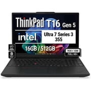 Lenovo ThinkPad T16 Gen 5 AI 16" Laptop, Intel Ultra 7 Series 3 355, 16GB, 512 GB, Backlit Keyboard, Windows 11 Pro