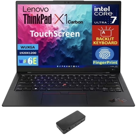 Lenovo ThinkPad X1 Carbon AI Business Laptop 14.0in Touchscreen WUXGA Display (Intel Core Ultra 7 155U, 32GB LPDDR5X, 1TB PCIe SSD, Intel Graphics, Backlit KB, Fingerprint, Win 11 Pro) w/USB-C Dock