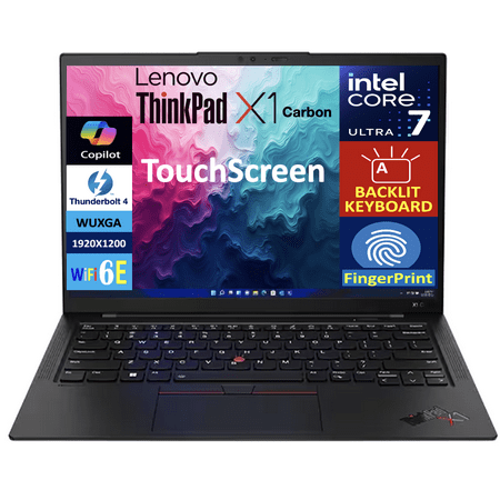 Lenovo ThinkPad X1 Carbon AI Business Laptop 14.0in Touchscreen WUXGA Display (Intel Core Ultra 7 155U, 32GB LPDDR5X, 1TB PCIe SSD, Intel Graphics, Backlit KB, Fingerprint, Win 11 Home)