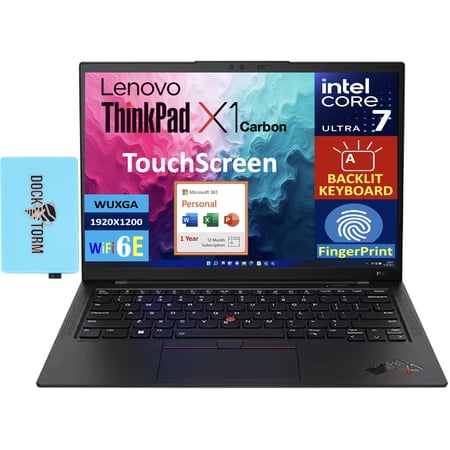Lenovo ThinkPad X1 Carbon AI Business Laptop 14.0in Touchscreen WUXGA Display (Intel Core Ultra 7 155U, 32GB LPDDR5X, 2TB PCIe SSD, Win 11 Home) w/Microsoft 365 Personal , DKZ USB Port Expander