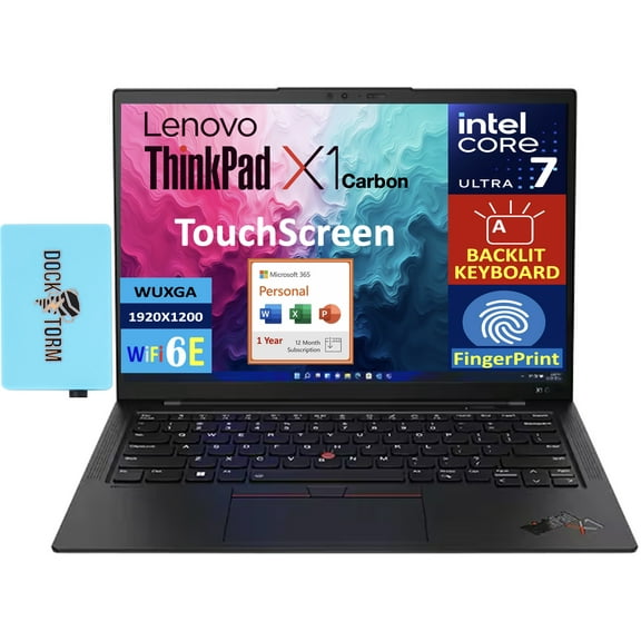 Lenovo ThinkPad X1 Carbon AI Business Laptop 14.0in Touchscreen WUXGA Display (Intel Core Ultra 7 155U, 32GB LPDDR5X, 2TB PCIe SSD, Win 11 Home) w/Microsoft 365 Personal , DKZ USB Port Expander