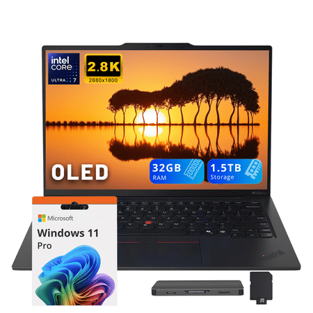 Lenovo ThinkPad X1 Carbon Gen 13 14" 2.8K Laptop, Intel Ultra 7 258V, 32GB DDR5, 1.5TB Storage (512GB SSD + 1TB Dock Station ), Intel Arc 140V, Backlit Keyboard, Fingerprint, WiFi 7, Win11 Pro, Black