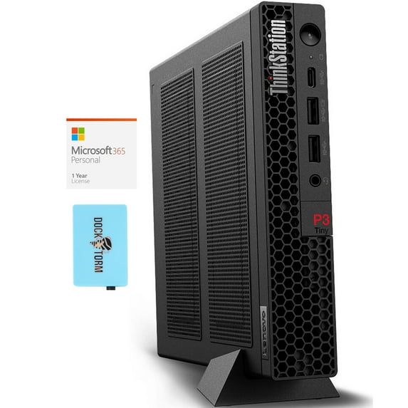 Lenovo ThinkStation P3 Tiny Business Mini Desktop (Intel i7-13700T 16-Core, NVIDIA T1000, 16GB DDR5 4800MHz RAM, 1TB PCIe SSD, Wifi, USB 3.2, Win 10 Pro) with Microsoft 365 Personal , Dockztorm Hub