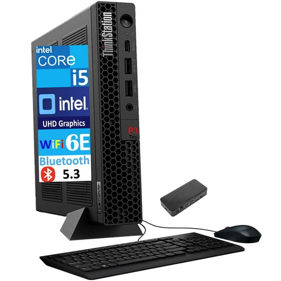 Lenovo ThinkStation P3 Tiny Workstation Mini Desktop (Intel i5-13500, Intel UHD 770 Shared, 32GB DDR5, 2x512GB PCIe SSD (1TB), WiFi 6E, Bluetooth 5.3, 230W PSU, RJ-45, Win 11 Pro) w/USB-C Dock