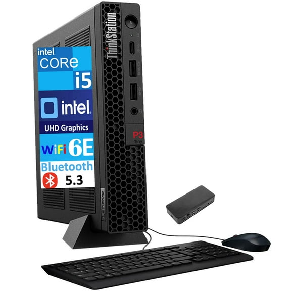 Lenovo ThinkStation P3 Tiny Workstation Mini Desktop (Intel i5-13500, Intel UHD 770 Shared, 64GB DDR5, 512GB PCIe SSD, WiFi 6E, Bluetooth 5.3, 230W PSU, RJ-45, 1 Display Port, Win 11 Pro) w/USB-C Dock