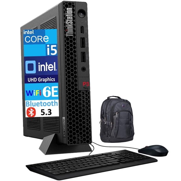 Lenovo ThinkStation P3 Tiny Workstation Mini Desktop (Intel i5-13500, Intel UHD 770 Shared, 64GB DDR5, 8TB PCIe SSD, WiFi 6E, Bluetooth 5.3, 230W PSU, RJ-45, Win 11 Home) w/Premium Backpack