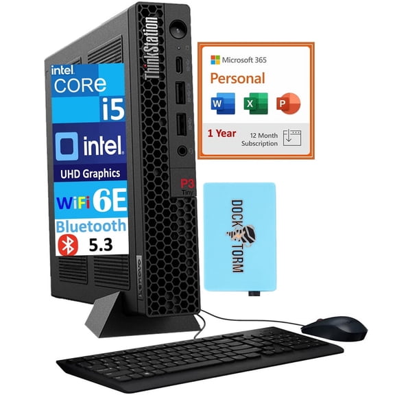 Lenovo ThinkStation P3 Tiny Workstation Mini Desktop (Intel i5-13500, Intel UHD 770 Shared, 8GB DDR5, 1TB PCIe SSD, WiFi 6E, Bluetooth 5.3, Win 11 Pro) w/Microsoft 365 Personal , DKZ USB Port Expander