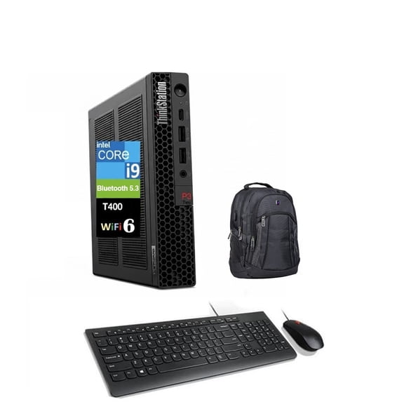 Lenovo ThinkStation Workstation Mini Desktop (Intel i9-14900, NVIDIA T400 4GB, 32GB DDR5, 4TB PCIe SSD, WiFi 6, Bluetooth 5.3, 300W PSU, RJ-45, 1x DP; 3x mDP, HDMI, Win 11 Home) w/Premium Backpack