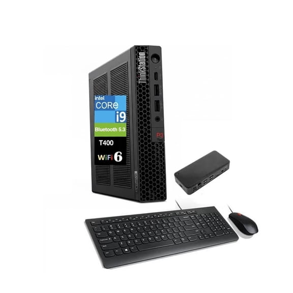 Lenovo ThinkStation Workstation Mini Desktop (Intel i9-14900, NVIDIA T400 4GB, 8GB DDR5, 1TB PCIe SSD, WiFi 6, Bluetooth 5.3, 300W PSU, RJ-45, 1x DP; 3x mDP, HDMI, Win 11 Home) w/USB-C Dock