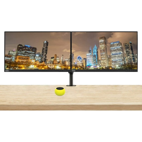 Lenovo ThinkVision S24e-20 23.8" Full HD 1920 x 1080 WLED LCD Monitor 2-Pack Bundle with Mini Glow in the Dark Speaker, 250 Nit, FreeSync, HDMI-VGA, Raven Black, & Adjustable Desk Mount Monitor Stand