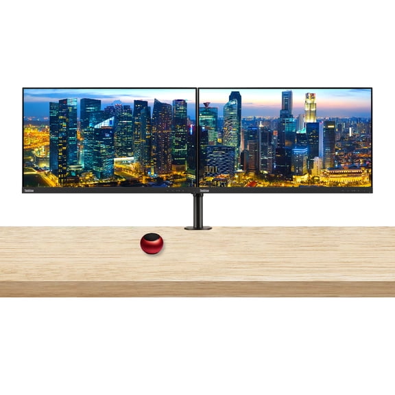 Lenovo ThinkVision S24e-20 23.8" Full HD 1920 x 1080 WLED LCD Monitor 2-Pack Bundle with Mini Speaker, 250 Nit, FreeSync, HDMI-VGA, Raven Black, & Adjustable Desk Mount Monitor Stand