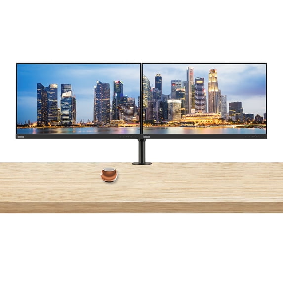 Lenovo ThinkVision S24e-20 23.8" Full HD 1920 x 1080 WLED LCD Monitor 2-Pack Bundle with Mini Speaker, 250 Nit, FreeSync, HDMI-VGA, Raven Black, & Adjustable Desk Mount Monitor Stand
