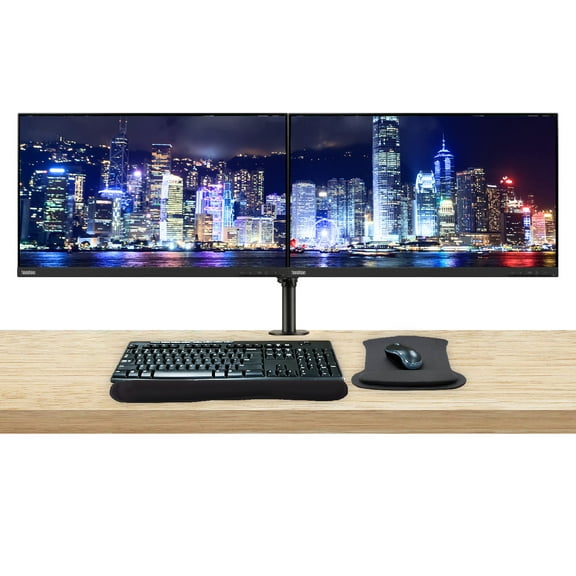 Lenovo ThinkVision S24e-20 23.8" Full HD WLED LCD Monitor 2-Pack Bundle with 1920 x 1080, Vertical Alignment, HDMI-VGA, Raven Black, MK270 Wireless Keyboard and Mouse, Gel Pads, Dual Monitor Stand