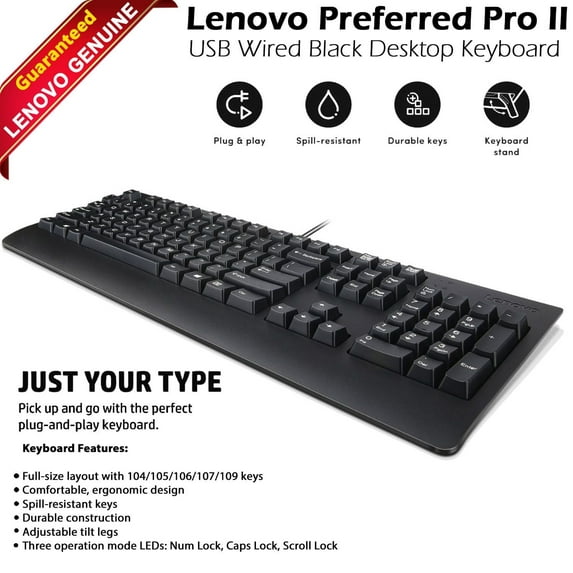 Restored Lenovo Traditional Preferred Pro II Keyboard Black 1PSD50L79983 SK-8827 00XH688 (New)