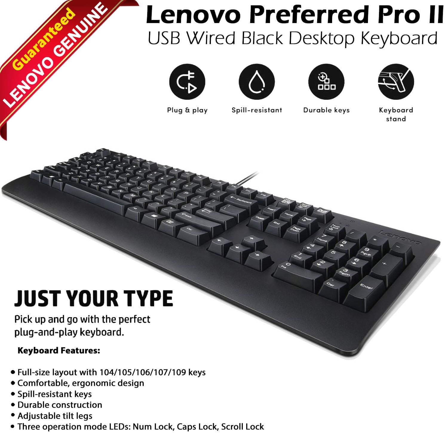 Lenovo Preferred Pro II Wired Keyboard, SK-8827, Black, USB