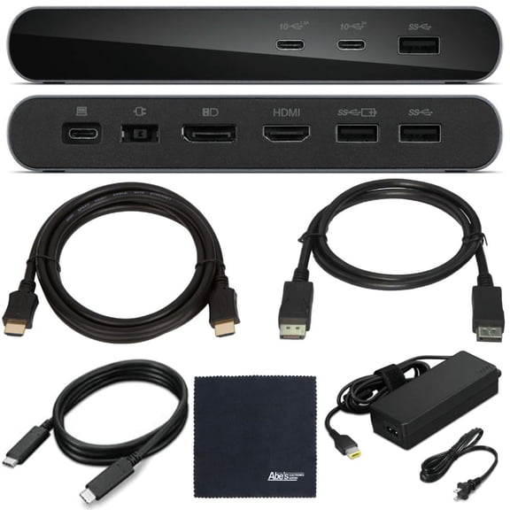 Lenovo USB-C Universal Business Docking Station, Dual Display, Includes USB-C Cable, Power Adapter, DisplayPort Cable, HDMI Cable, Cleaning Cloth.