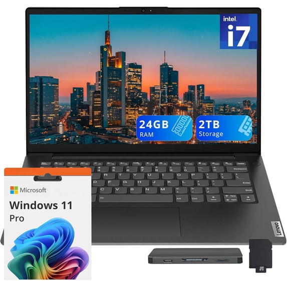 Lenovo V14 14" FHD Business Laptop, Intel i7-13620H, 24GB DDR4 RAM, 2TB Storage(1TB SSD+1TB Docking Station Set), Intel UHD Graphics, Wi-Fi 6, 720p HD Camera, Win 11 Pro, Black