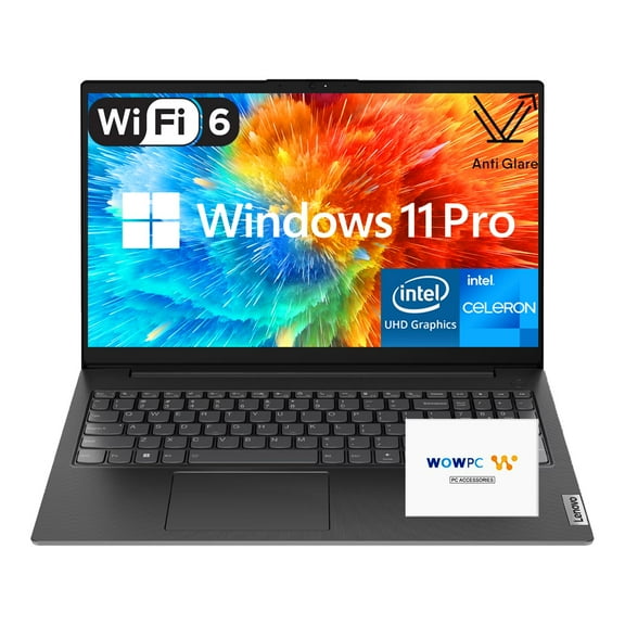Lenovo V15 15.6 inch Laptop, Intel Celeron N4500 Processor, Intel UHD Graphics, FHD 1080p Anti-Glare Display, 4GB RAM, 256GB PCIe SSD, Ethernet Port RJ-45, WiFi 6, Windows 11 Pro, WOWPC Recovery USB