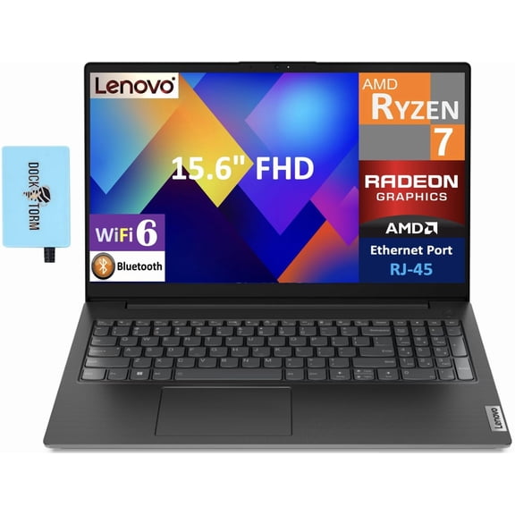 Lenovo V15 Business Laptop 15.6" FHD Display (AMD Ryzen 7 7730U (Beats i7-1255u), 8GB DDR4, 512GB PCIe SSD, AMD Radeon, WiFi 6, Bluetooth 5.2, Webcam, RJ-45, Win 11 Pro) w/DKZ USB Port Expander
