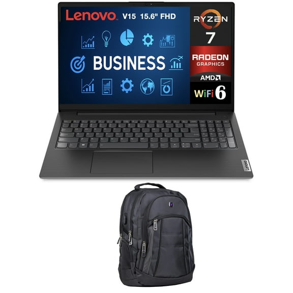 Lenovo V15 Business Laptop 15.6in FHD Display (AMD Ryzen 7 7730U, 12GB DDR4, 1TB PCIe SSD, AMD Radeon, WiFi 6, Webcam, Bluetooth 5.2, Win 11 Pro) w/Premium Backpack