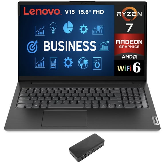 Lenovo V15 Business Laptop 15.6in FHD Display (AMD Ryzen 7 7730U, 16GB DDR4, 512GB PCIe SSD, AMD Radeon, WiFi 6, Webcam, Bluetooth 5.2, Win 11 Pro) w/USB-C Dock